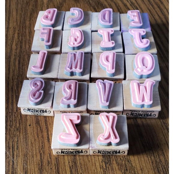 Lot of 18 Random Letters 1x1 Inch Wood Mounted Rubber Stamps - Picture 2 of 8